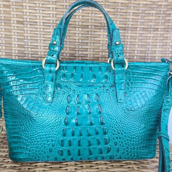 Brahmin Teal Blue Crocodile Embossed Leather Bag Tassel Charm - Picture 4 of 16